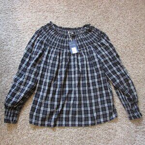 NWT Universal Thread XL Black Gray Plaid Elastic High Neck/Cuffs Woven Shirt